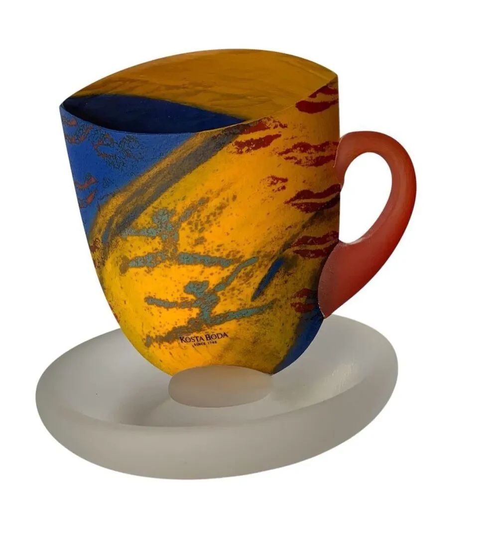 KOSTA BODA Kjell Engman Sweden glass MOD sculpture DANCING TEA CUP & SAUCER 1980
